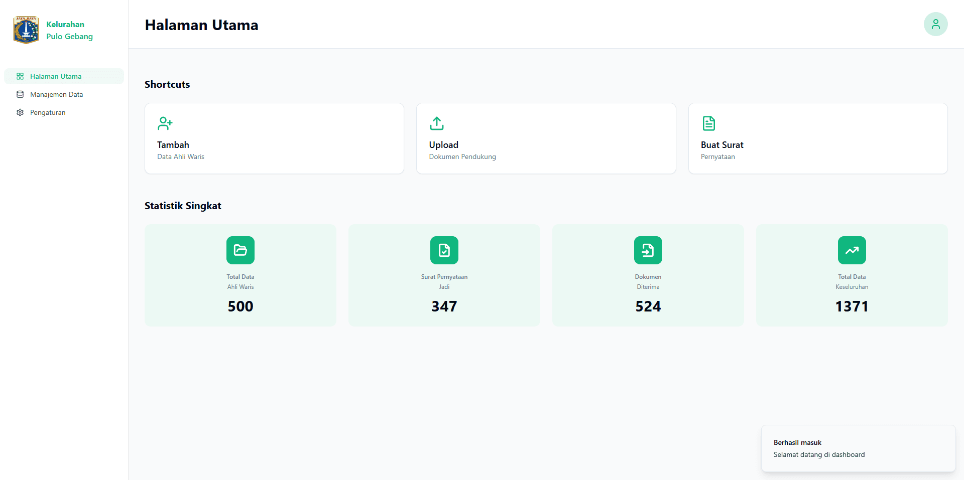 Sistem Informasi Pendokumentasian Ahli Waris - Preview